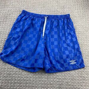 Vintage 90s Umbro Soccer Shorts Men Extra Large XL Blue Checkered Nylon 1990s